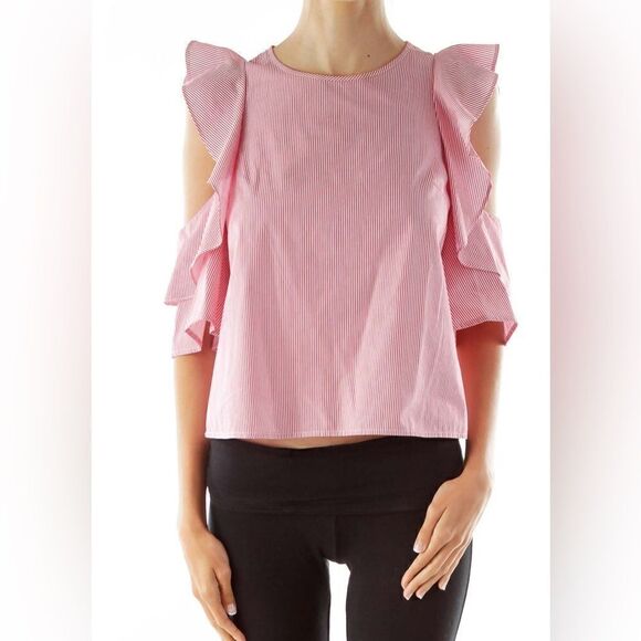 Club Monaco Red White Striped Cold Shoulder Top size XS - Picture 1 of 6